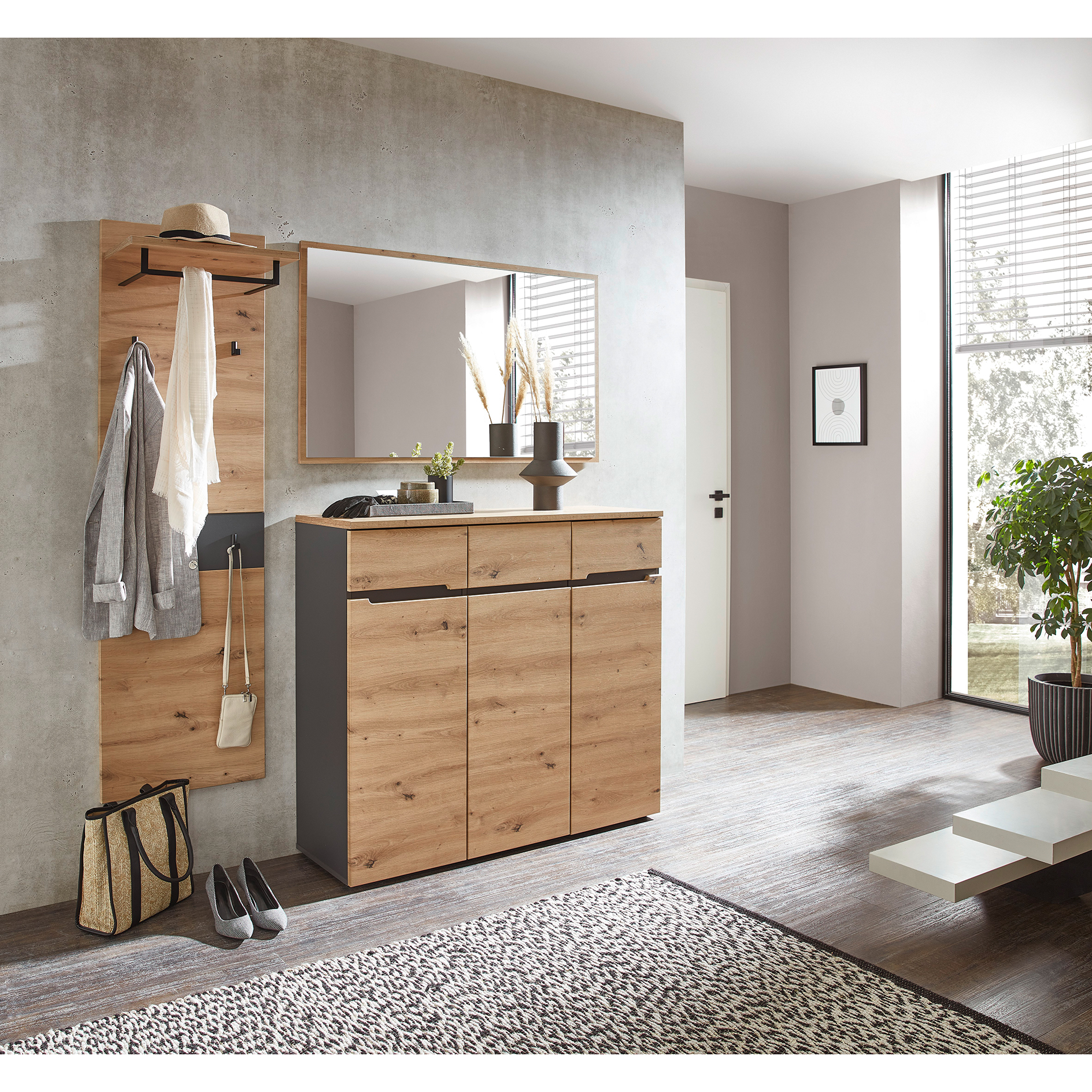 Garderobenpaneel - Artisan Eiche-graphit - 170 cm