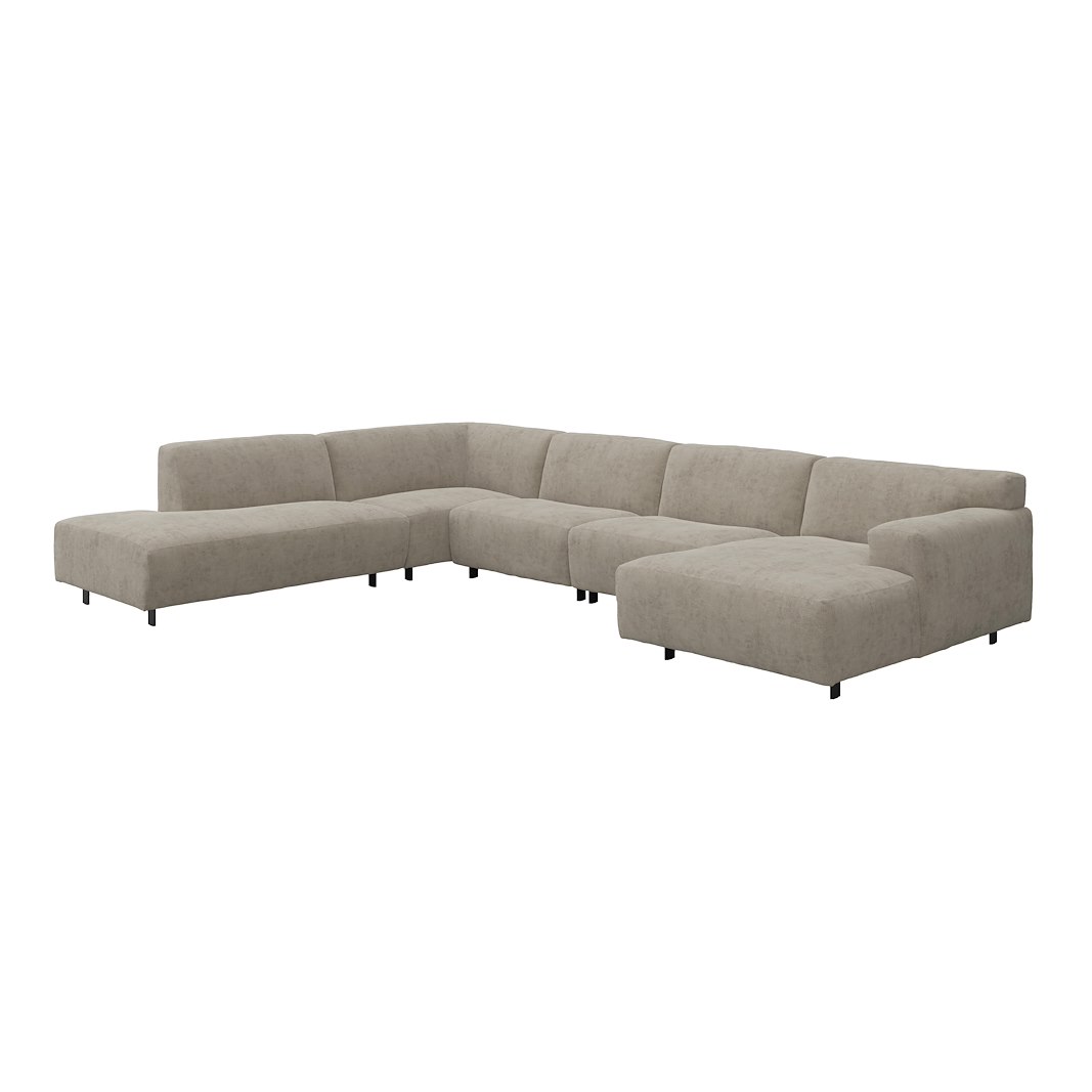 Vesta U-sofa Sjeselong høyre, 3-seter og åpen ende venstre. Big hjørnemodul, Tekstil Eros Stone, sort metallben 10 cm, Comfort CM