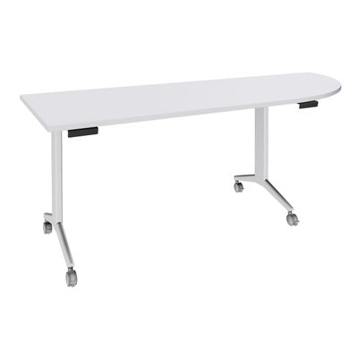 Table de réunion abattantes angle à droite - L200 x P80 cm - pied blanc - plateau blanc perle