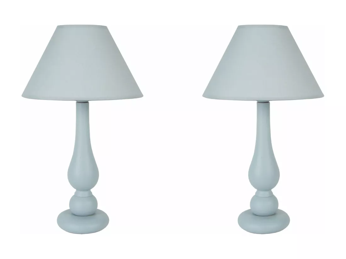 Pair de Lampes de chevet colonne bois bleu 42 cm.