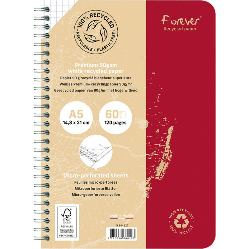 Cahier recyclé Forever Premium A5 petits carreaux 120 pages