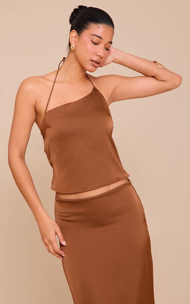 Chocolat Top Court Dos Nu En Satin