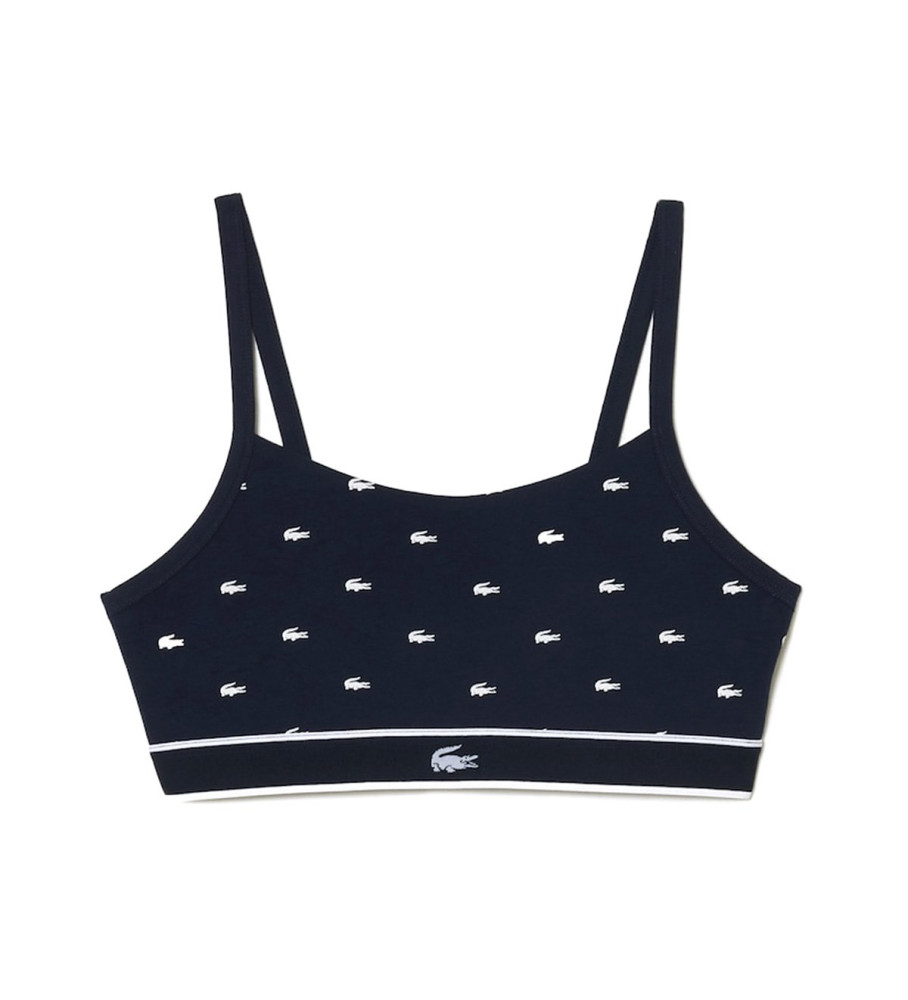 Sutiã esportivo Lacoste em algodão stretch com estampa azul marinho