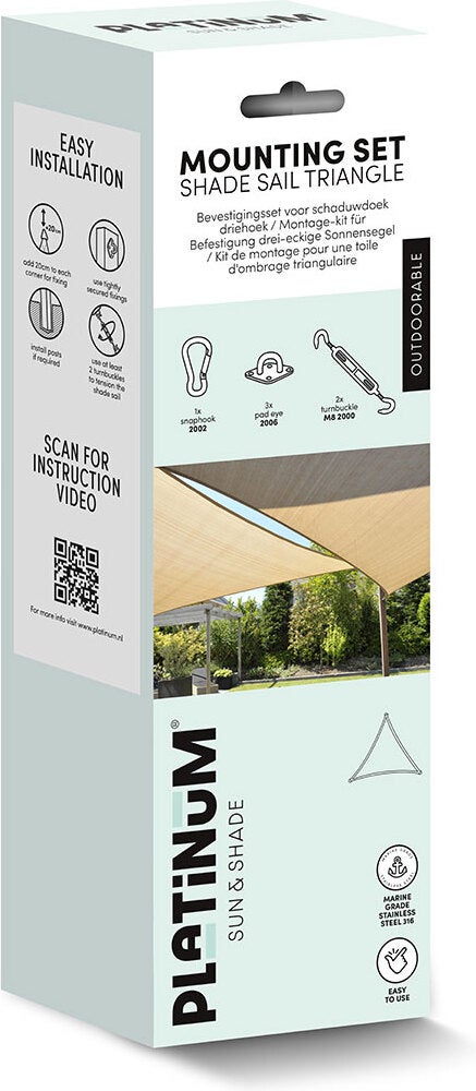 Platinum bevestiging set schaduwdoek driehoek Sun & Shade RVS