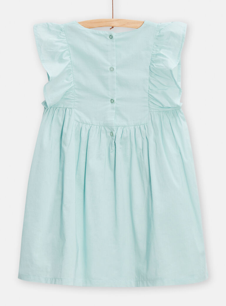 Robe vert d'eau à broderies fleuris pour fille