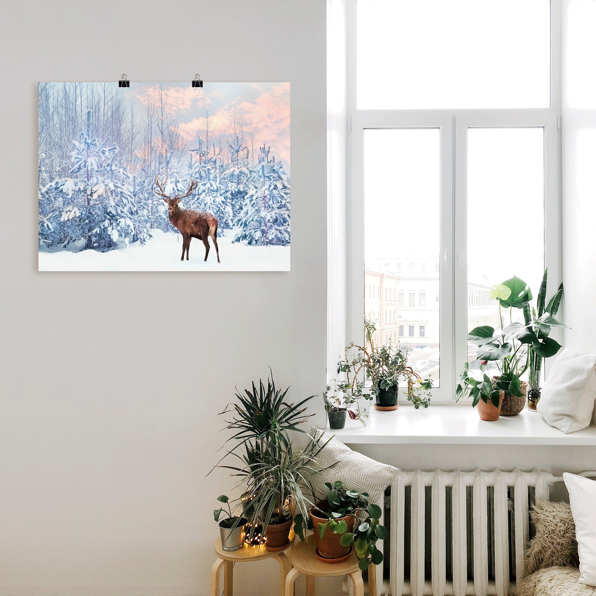 Artland Wandbild »Hirsch im Winterwald« Hirschbilder 1 Stk. tlg. als Leinwandbild, Poster in verschied. Grössen