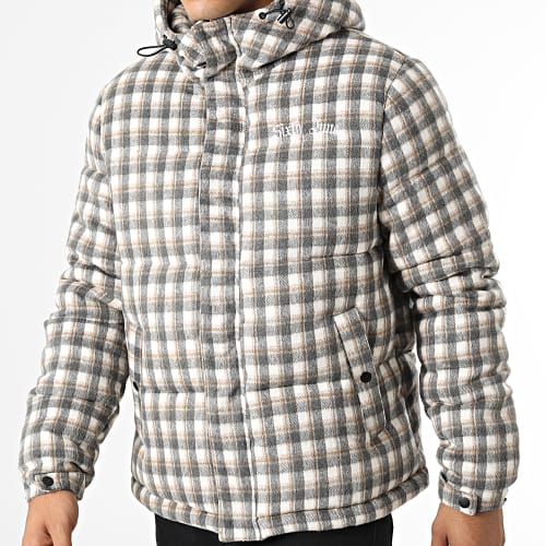 Veste Zippée Capuche A Carreaux M22785MOW Blanc Gris