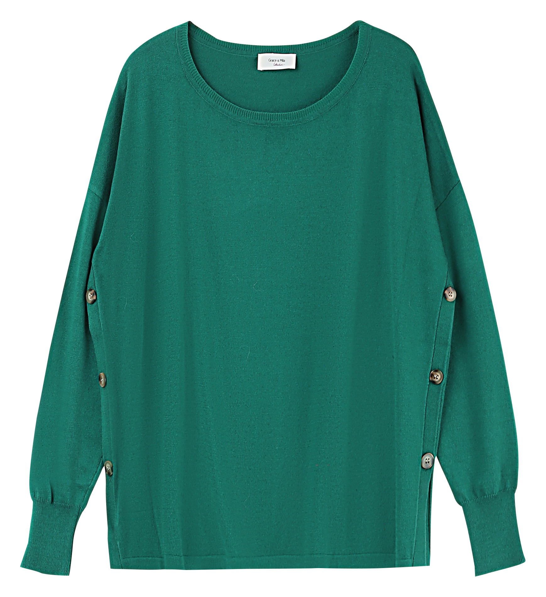 LANDRY - Pull col rond oversize boutonné | Vert