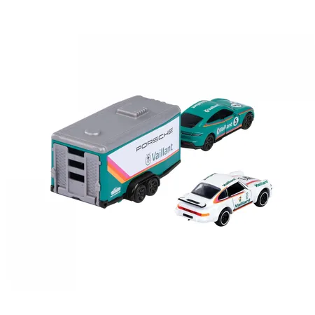 Majorette Car Trailer w. Porsche Taycan + 934