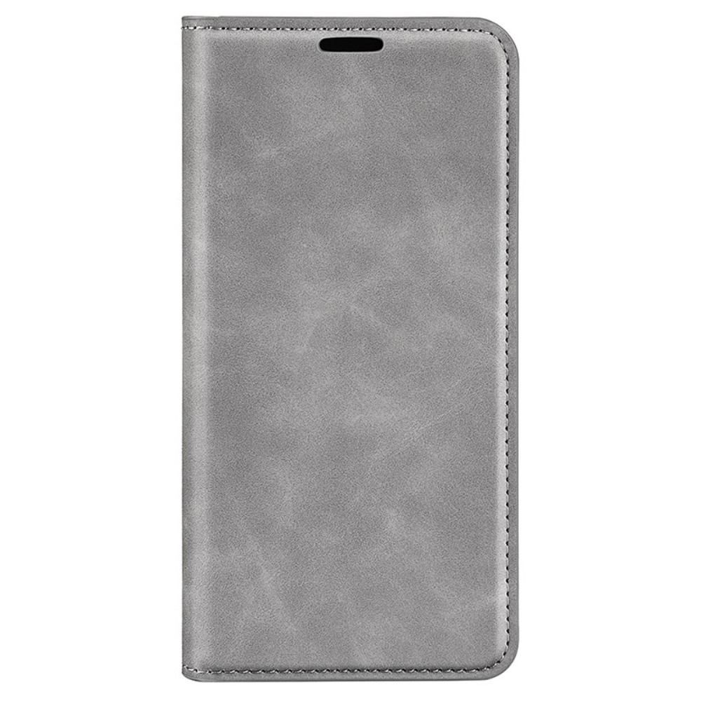 iPhone 16 Vintage Leder Tasche Flip Cover Fashion Design - Grau