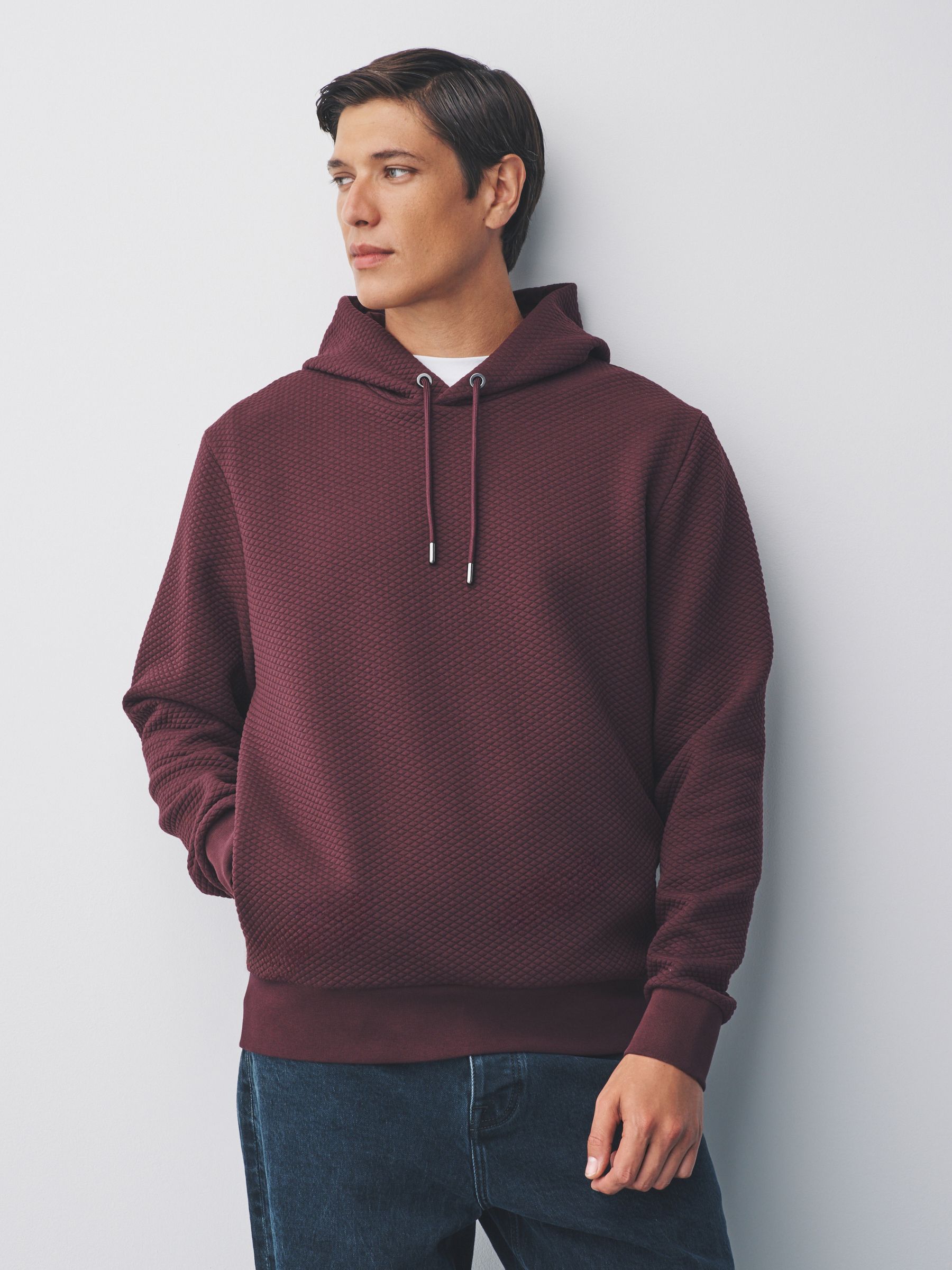 Bordeauxrood - Pullover-hoody met textuur