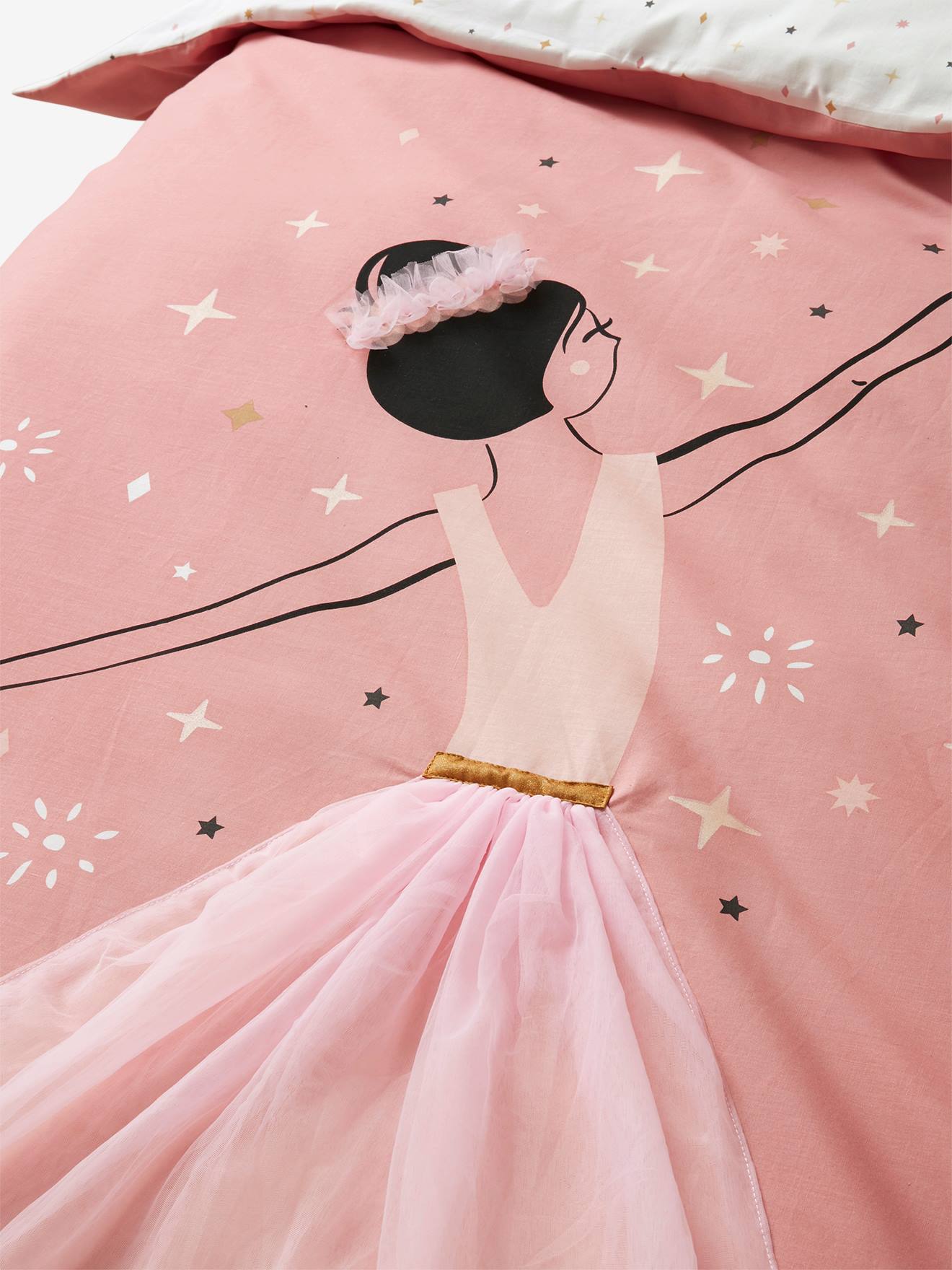 Conjunto de capa de edredom e fronha infantil Entrechat, rosa médio, liso com estampas.