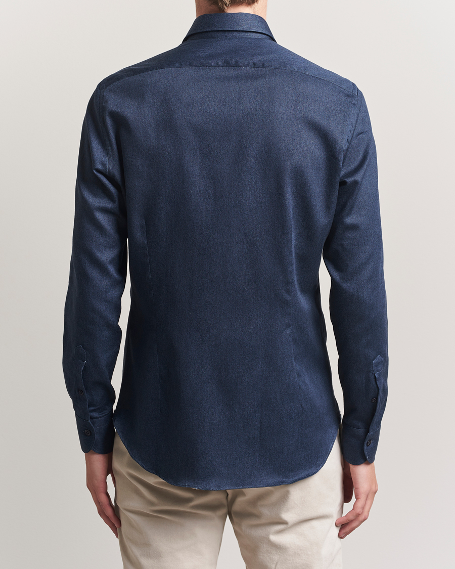 Mazzarelli Soft Flannel Cut Away Shirt Navy