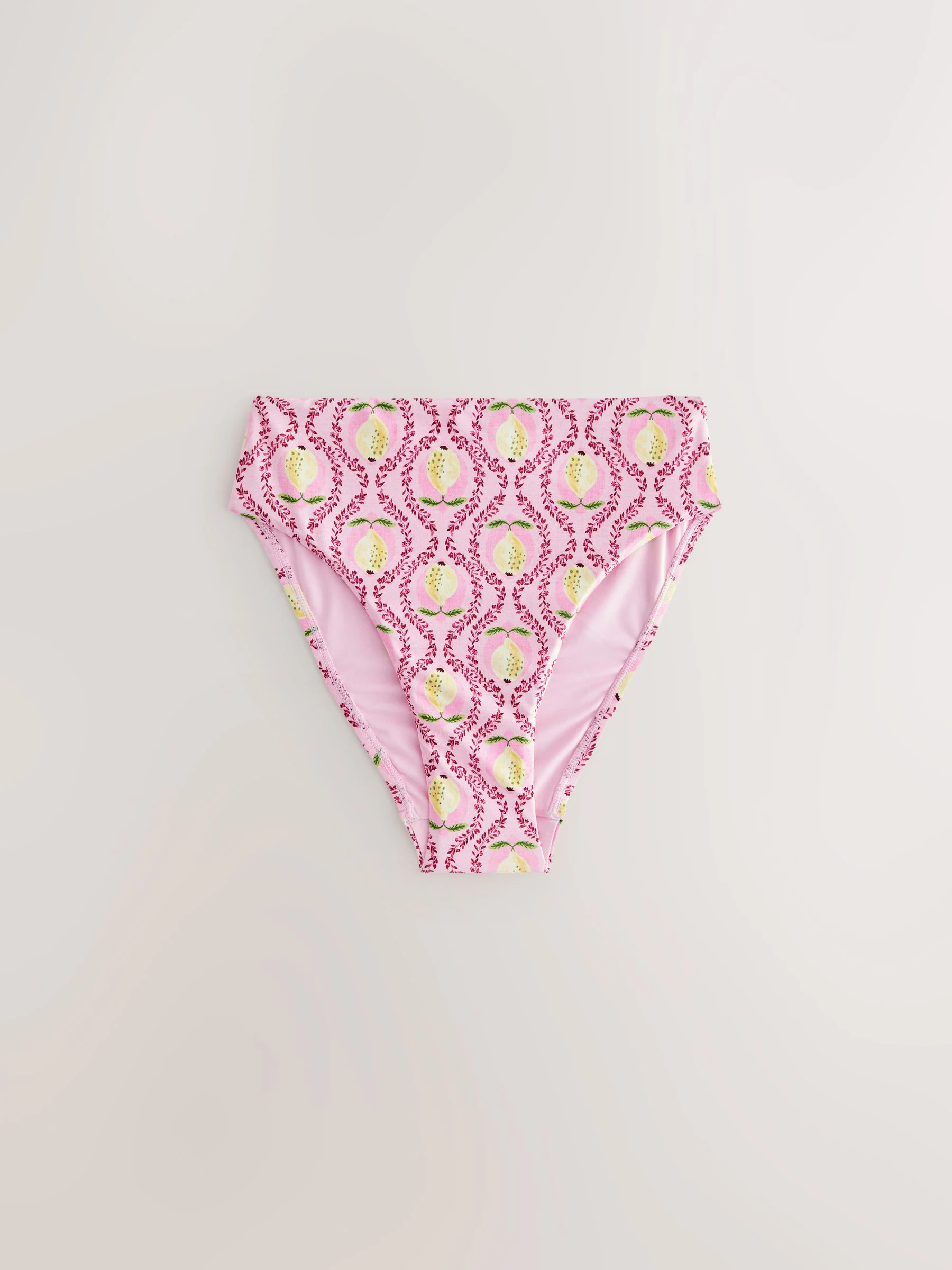 Roze/geel citroen - Buikcorrigerende bikinibroek met hoge taille en hoge pijpen