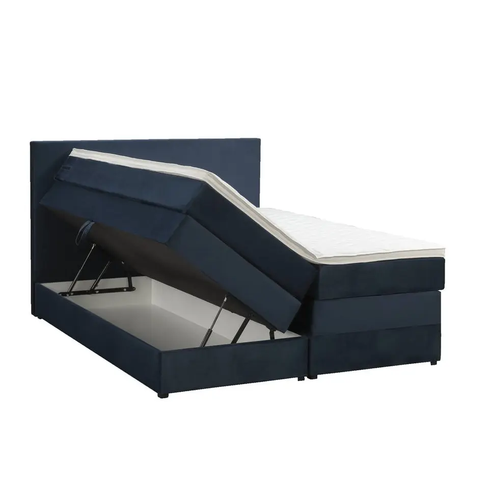 Boxspring met opbergruimte Liv egaal - blauw - 140x200 cm
