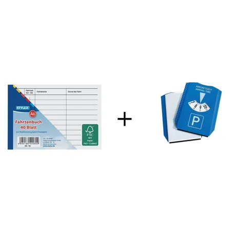 Stylex Fahrtenbuch 40 Blatt + Parkscheibe mit integrierten Eiskratzer, DIN A6, 5 Stück