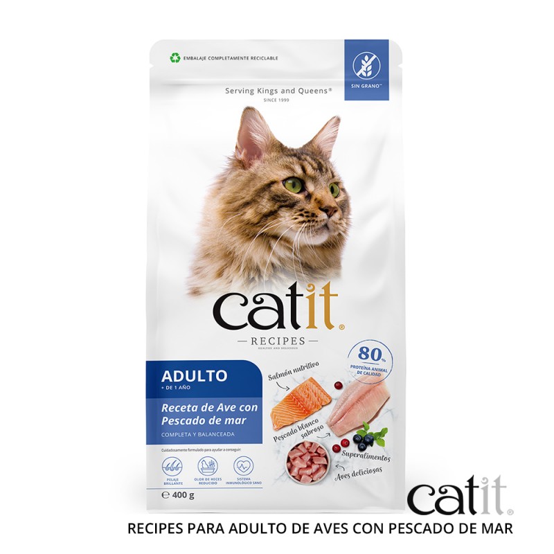 Catit Recipes Ração para Gatos Adultos - Receita de Aves com Peixe do Mar, 2 kg