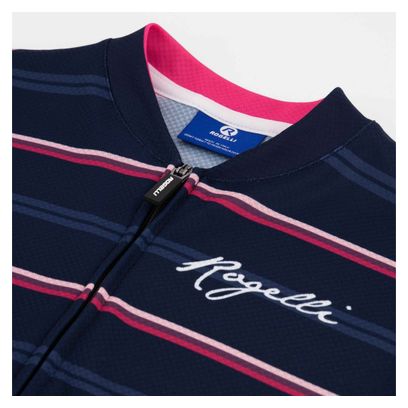 Maillot Manches Courtes Velo Rogelli Stripe - Femme - Bleu/Rose