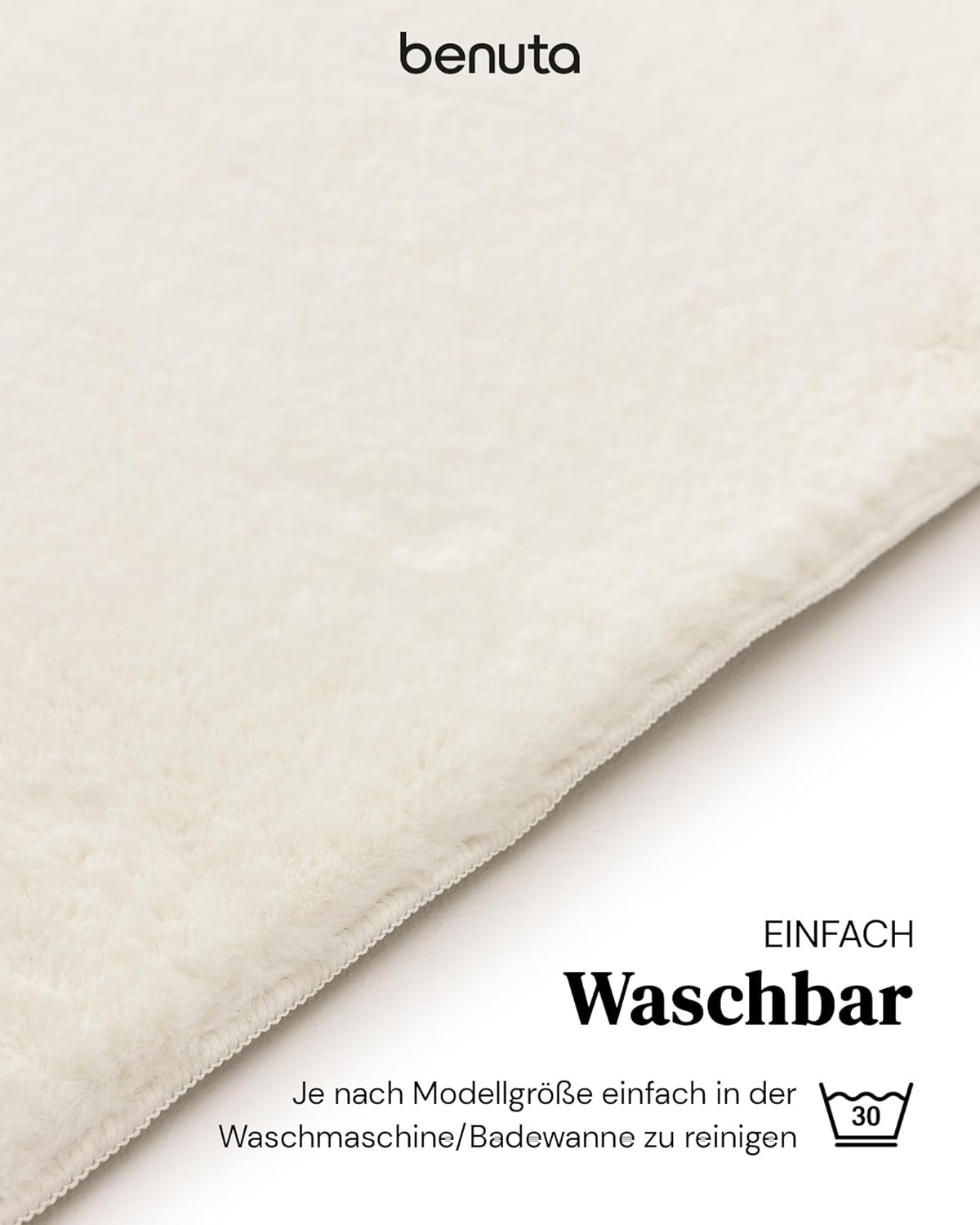 benuta Basic Kunstfaser Fellteppich Furry - Creme 200x290 cm - Weicher Wohnzimmerteppich - Anti-Rutsch-Rückseite - Waschbar - Für Fußbodenheizung geeignet
