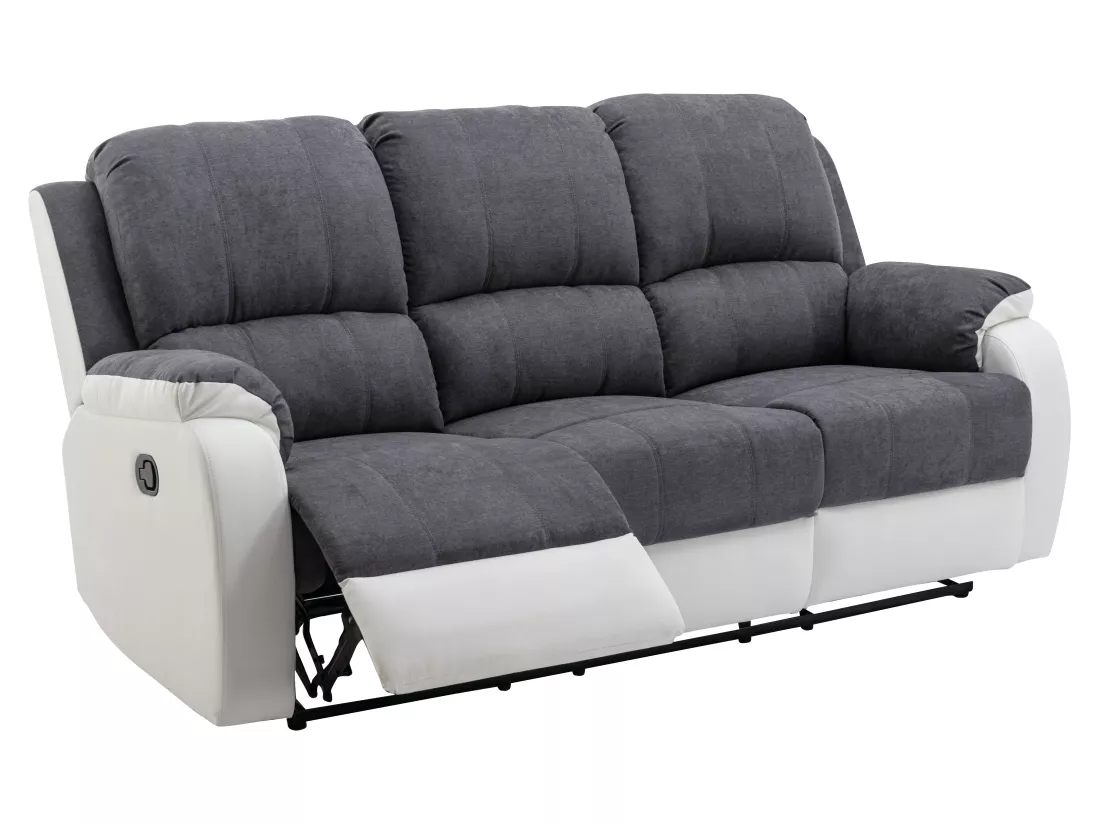 Canapés 3 places et 2 places relax en microfibre et simili gris et blanc BRODY