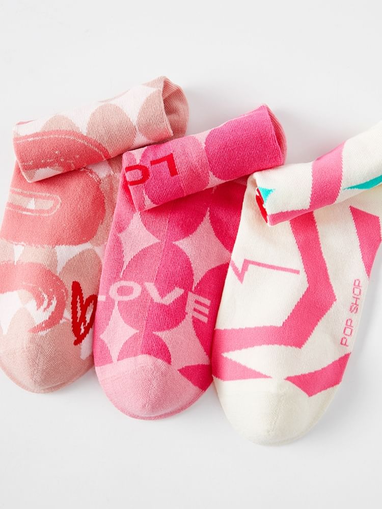 Lychee - Kleurpaneel Hartletters Mid-Calf Sokken (Diverse Ontwerpen)