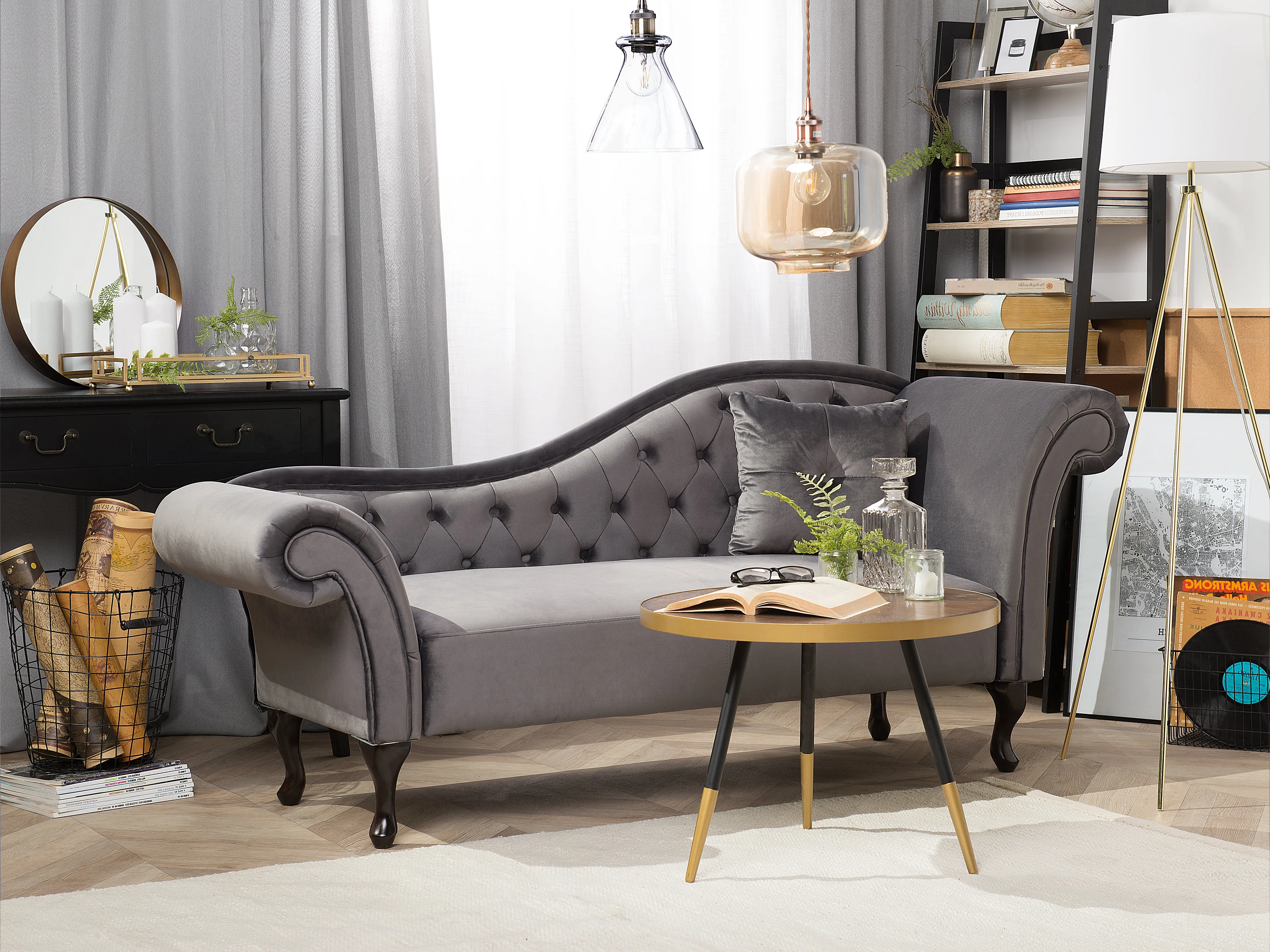 Rechtszijdige chaise longue LATTES Fluweel Grijs