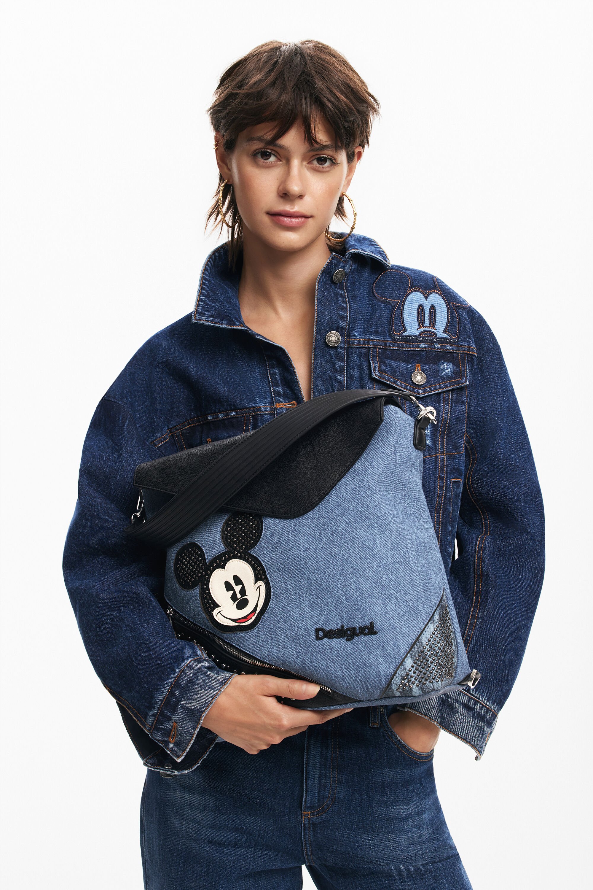 Mochila grande Mickey em jeans