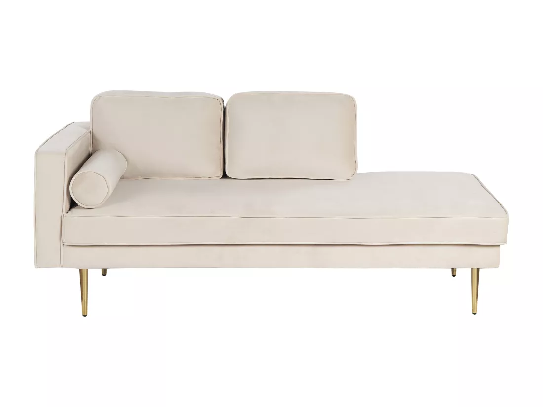 Chaise longue côté droite en velours beige MIRAMAS