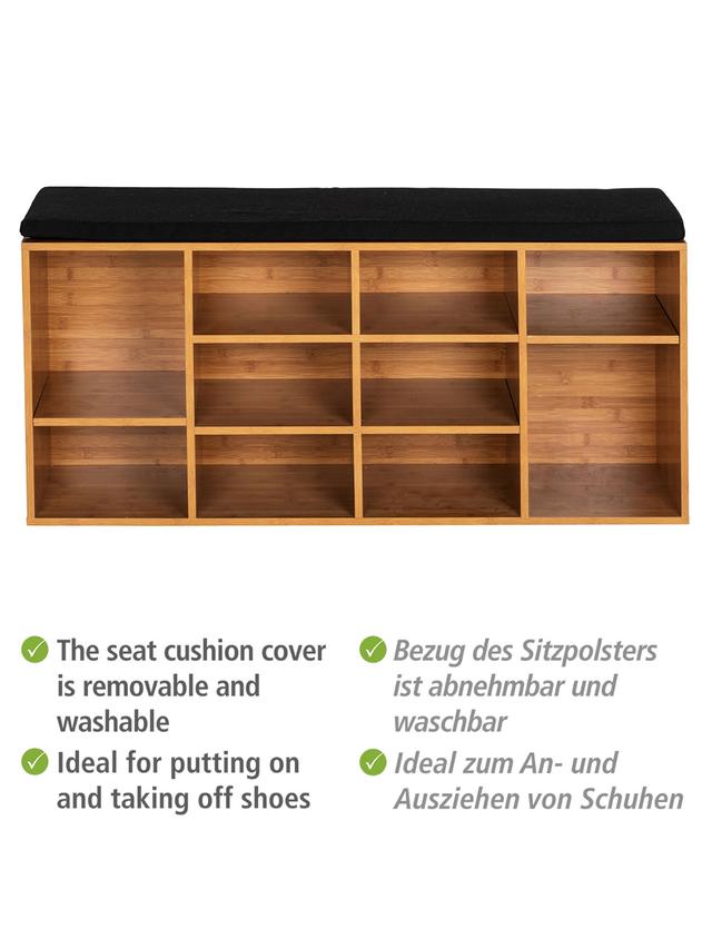 Schuhbank mit Sitzpolster in Bambus-Optik, 10 Fächer, Loft Design Serie