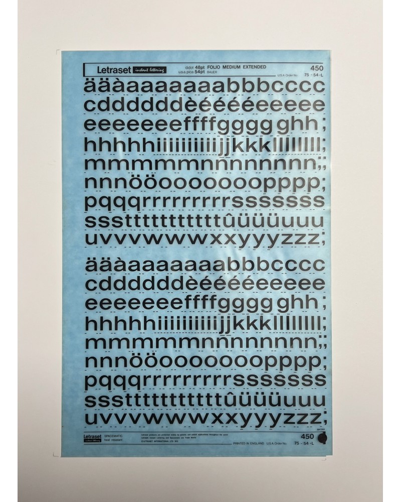 Letraset 450 - FOLIO MEDIUM EXTENDED- 48/54pt