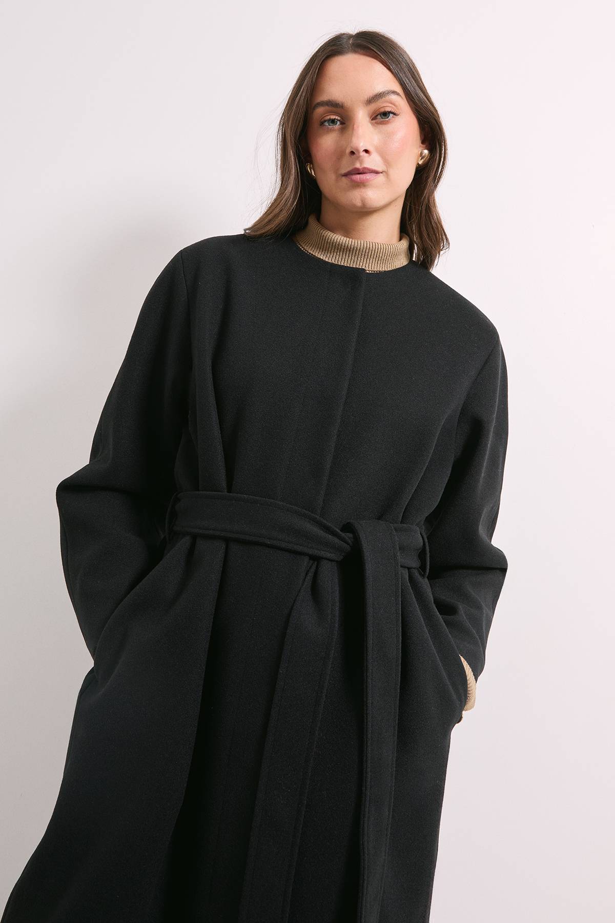 Wallis Manteau Maxi Sans Col avec Ceinture Principles by Wallis