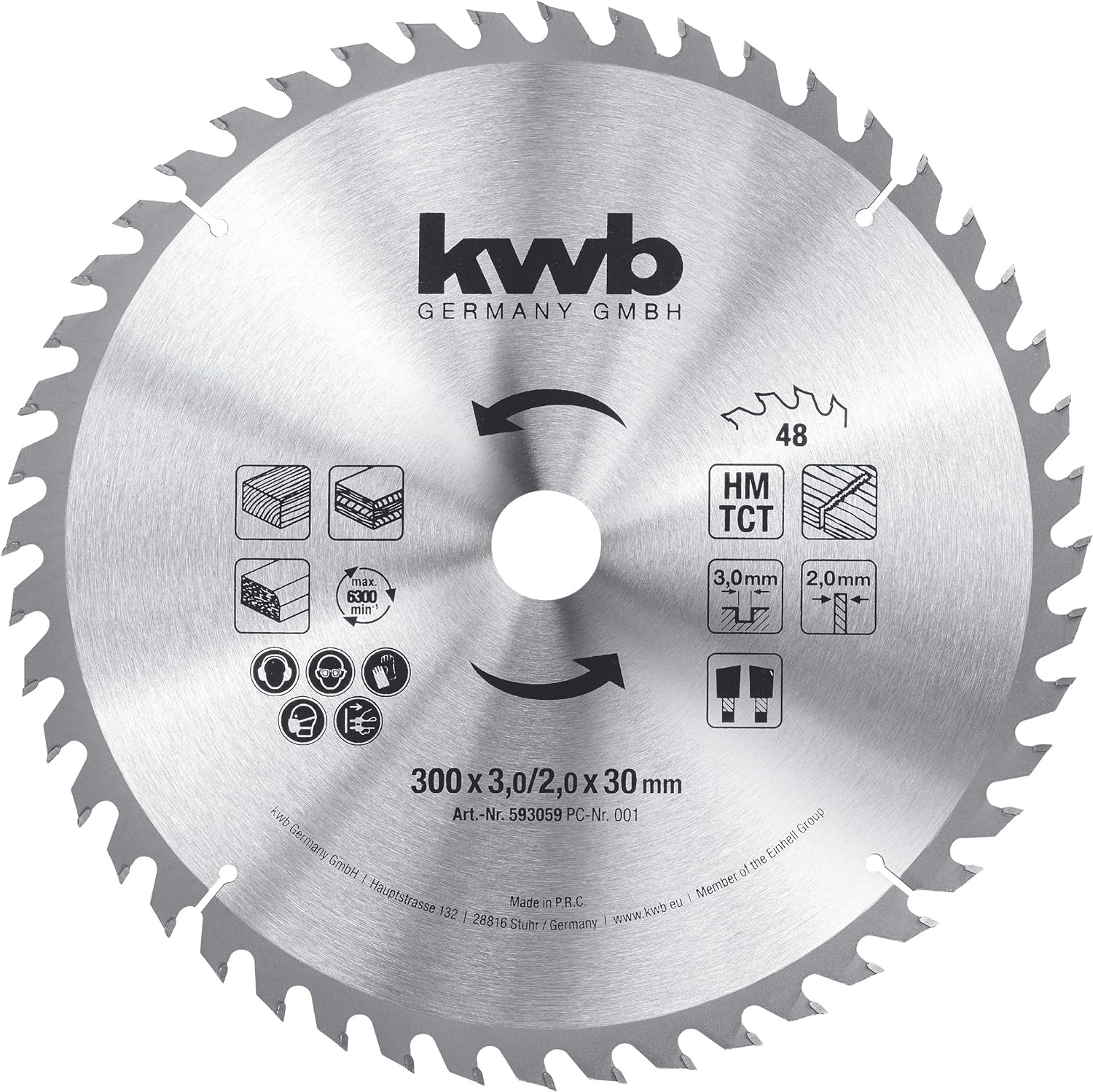kwb Bau-Kreissägeblatt 300 x 30 Sägeblatt für Tisch-Kreissägen, Wechselzahn f. mittlere Schnitte, Z-48 Zähne, 300 x 30 mm