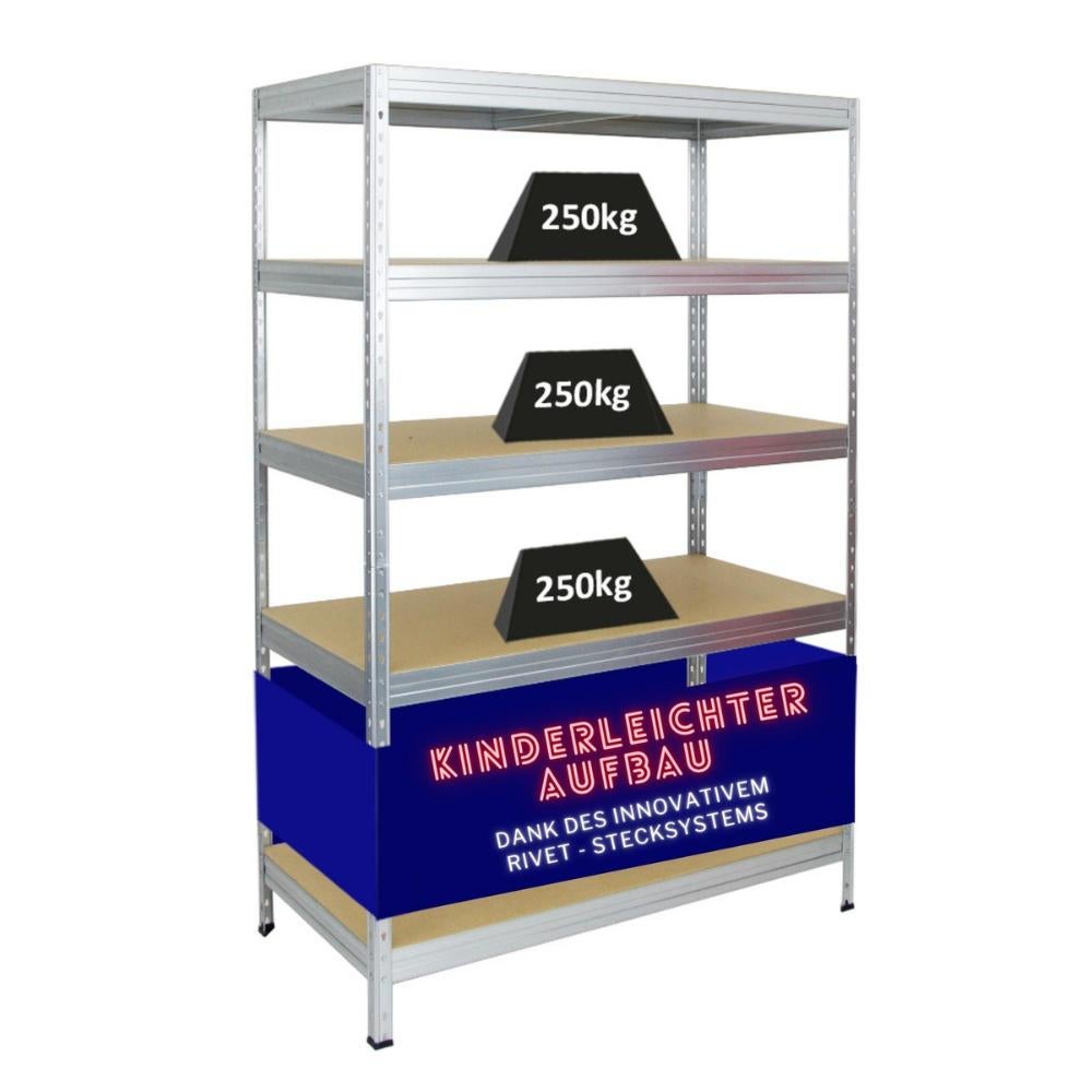 PROREGAL Rivet heavy-duty stellingkast, HxBxD 180 x 120 x 60 cm, draagvermogen 250 kg, innovatief insteeksysteem, gegalvaniseerd