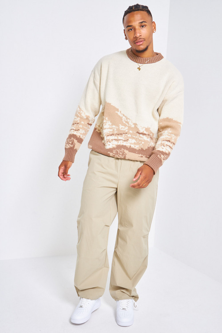 Pull beige en laine tricolore