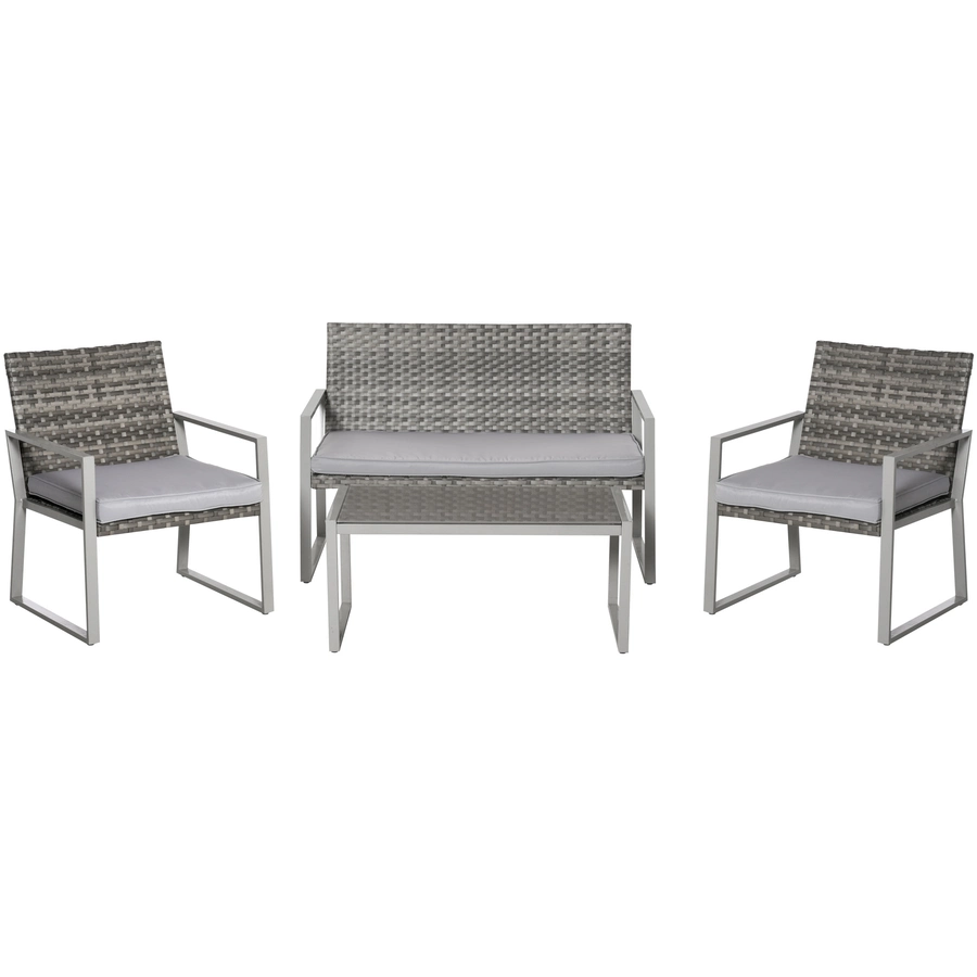 Outsunny Rattan Sitzgruppe für 4 Personen grau