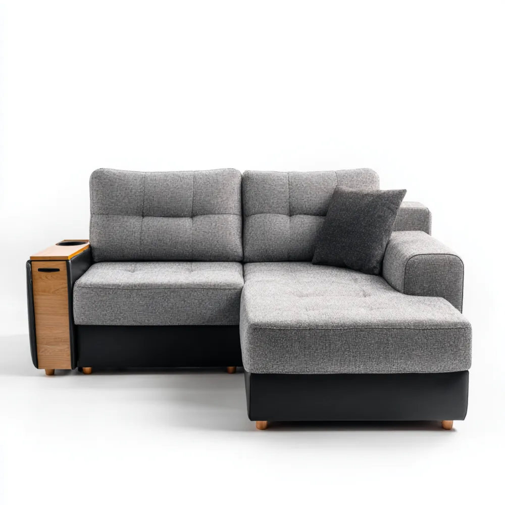 Modernes Ecksofa Stoff 250x150x85 cm - Hellgrau/Schwarz