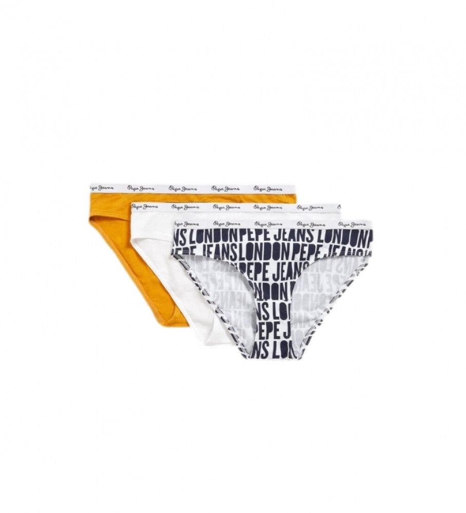 Conjunto de 3 cuecas clássicas Pepe Jeans, laranja e branca.