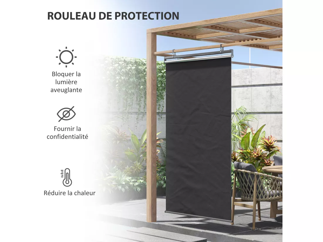 Store extérieur vertical store manuel rétractable dim. 124L x 5l x 222H cm installation sans perçage alu. acier polyester gris