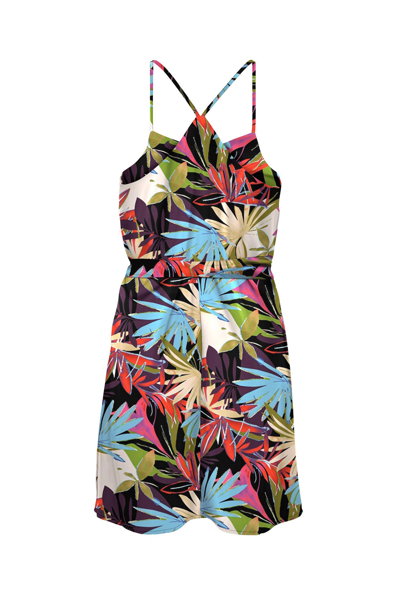 Vestido curto de alças estampadas