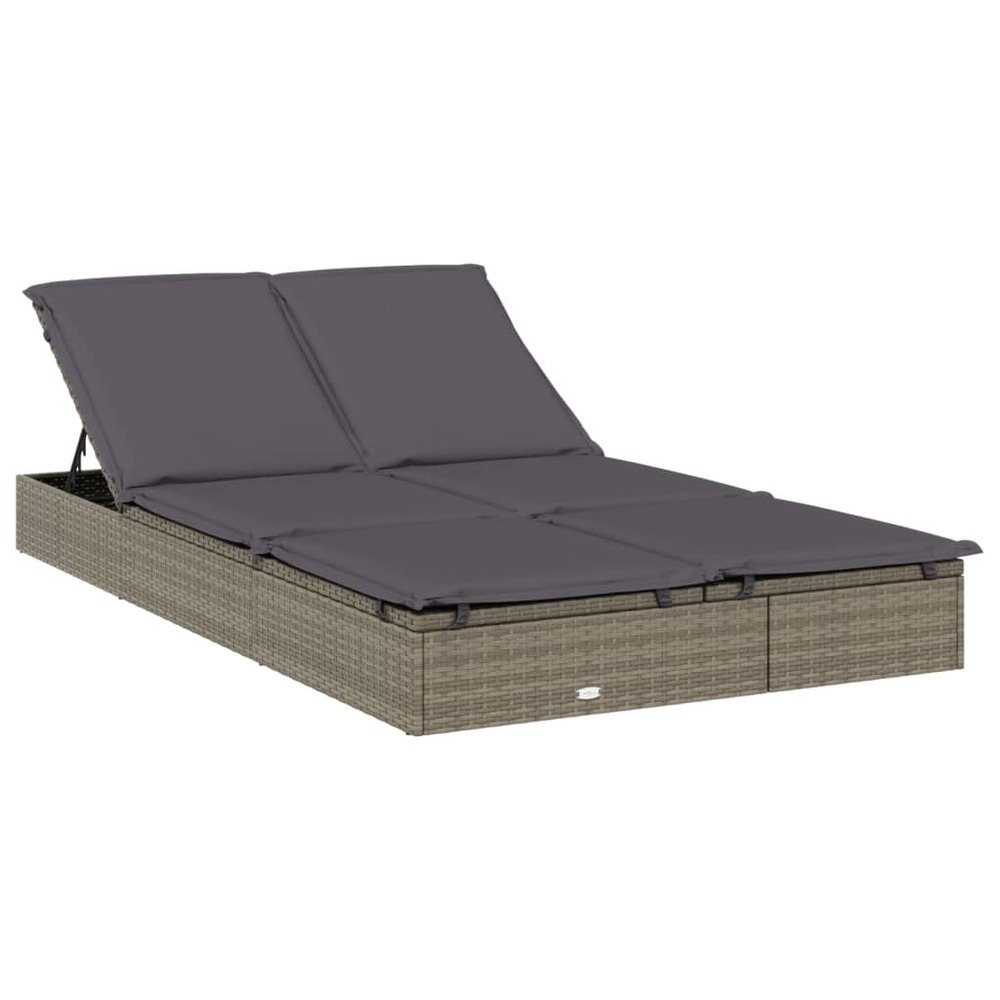 Transat chaise longue 2 places avec toit rond 211 x 112 x 140 cm gris