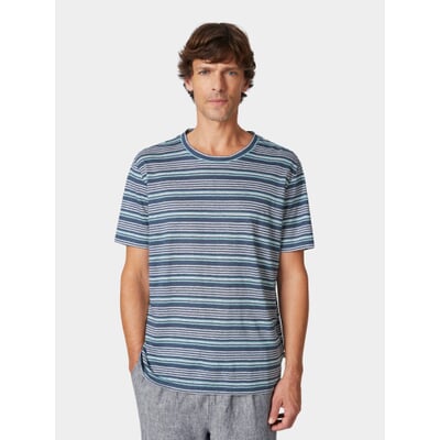 Herren-Leinen-T-Shirt gestreift, Blautöne