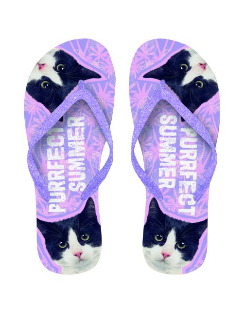 Plenty Gifts Flip Flops Cat B&W - Cadeau - 29x22x2 cm Paars Zwart 37-39