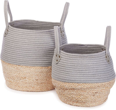 KidsDepot Kori Oppbevaringskurv 2-pack, Grey/Natural