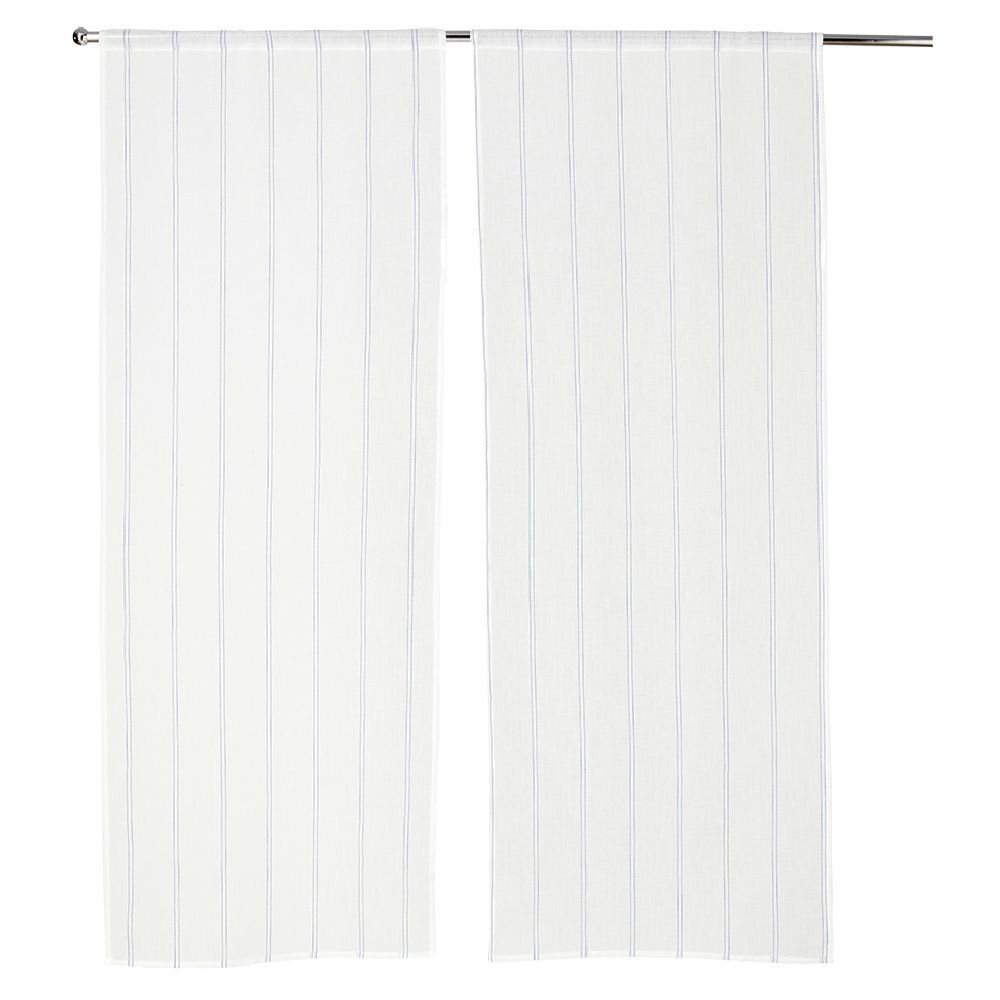 Vitrage blanc à rayures bleus L160X60 cm x2