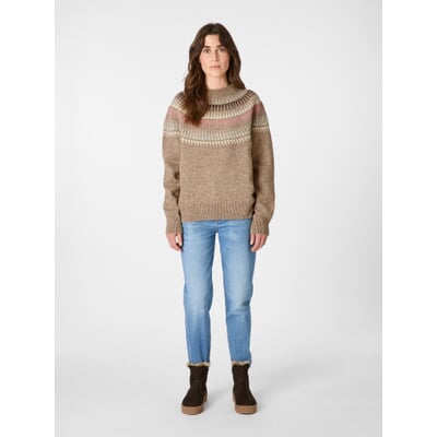 Damen-Rundhalspullover, Beige-Rosé