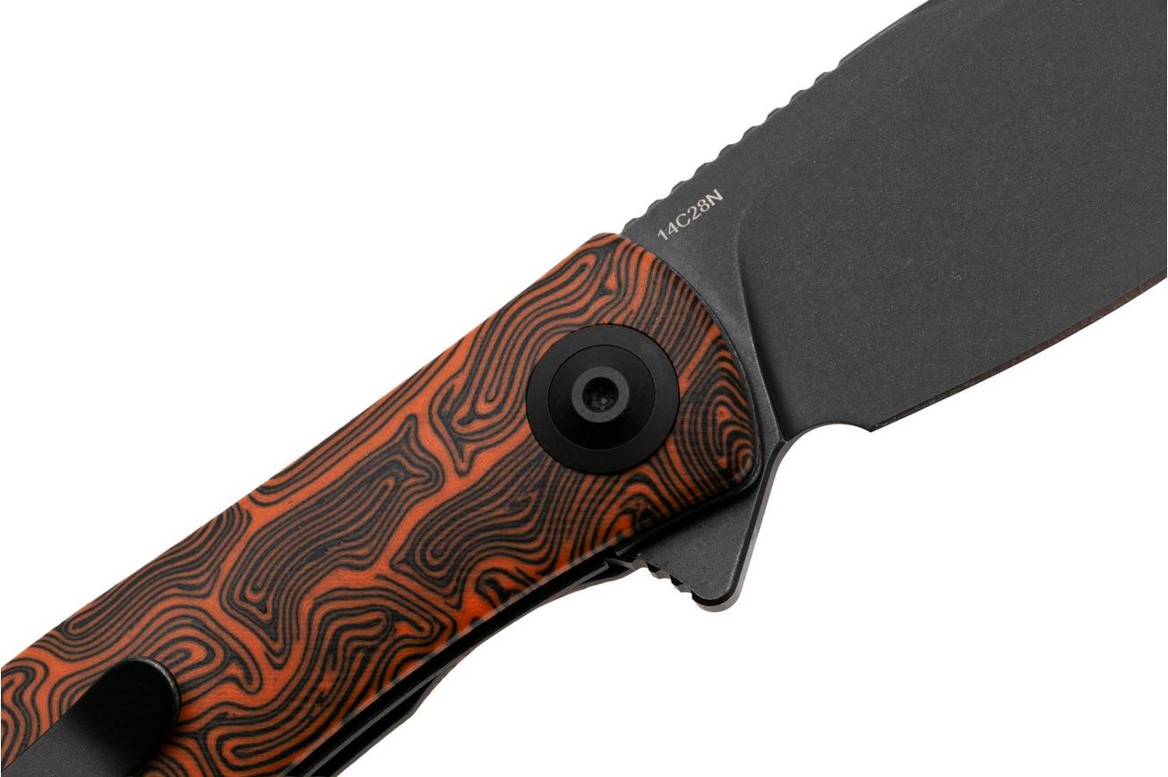 Trollsky Knives Mandu EVO MTE012 Blackwashed 14C28N, Orange Turtle G10, zakmes, Michael Trollsky design