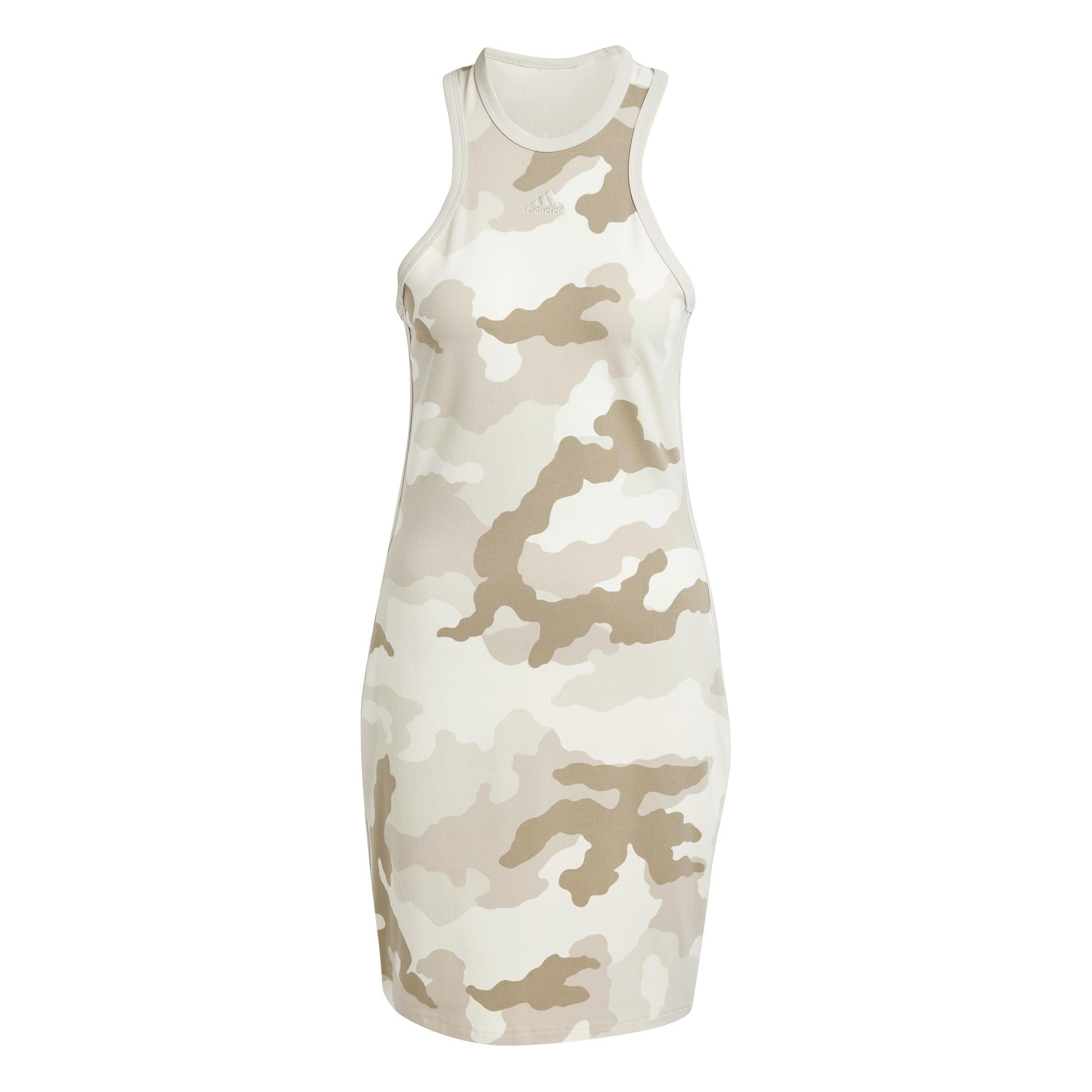 adidas Essentials 3 Stripes Camo Print Racer Back Tank Dress Womens