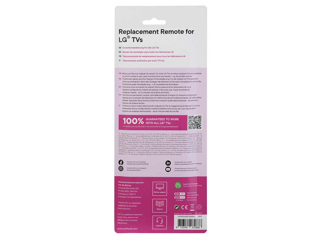 TELECOMANDO ONE FOR ALL UNIVERSAL LG URC4911