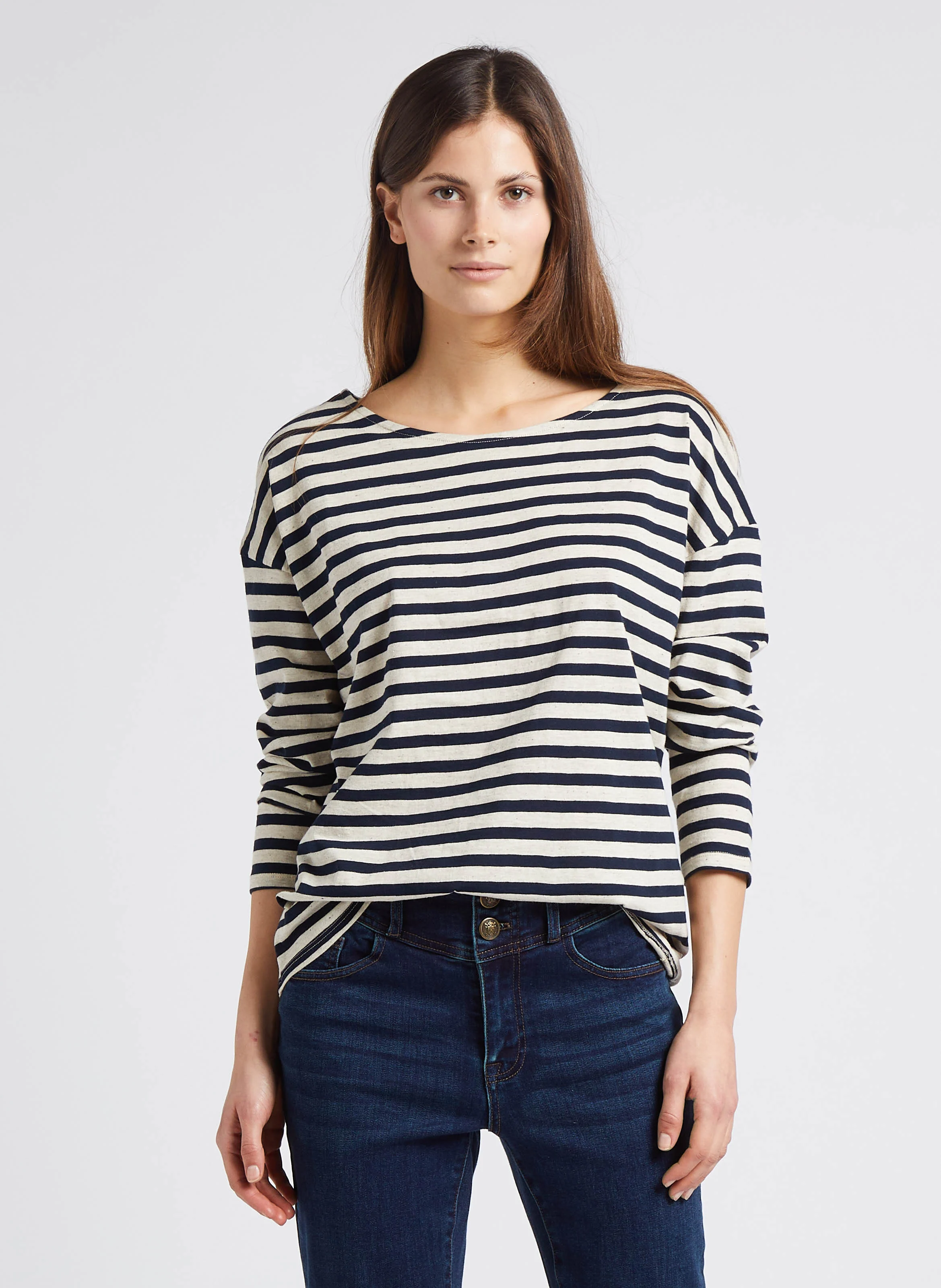 DAISY - Tee-shirt col bateau rayé en coton | Bleu