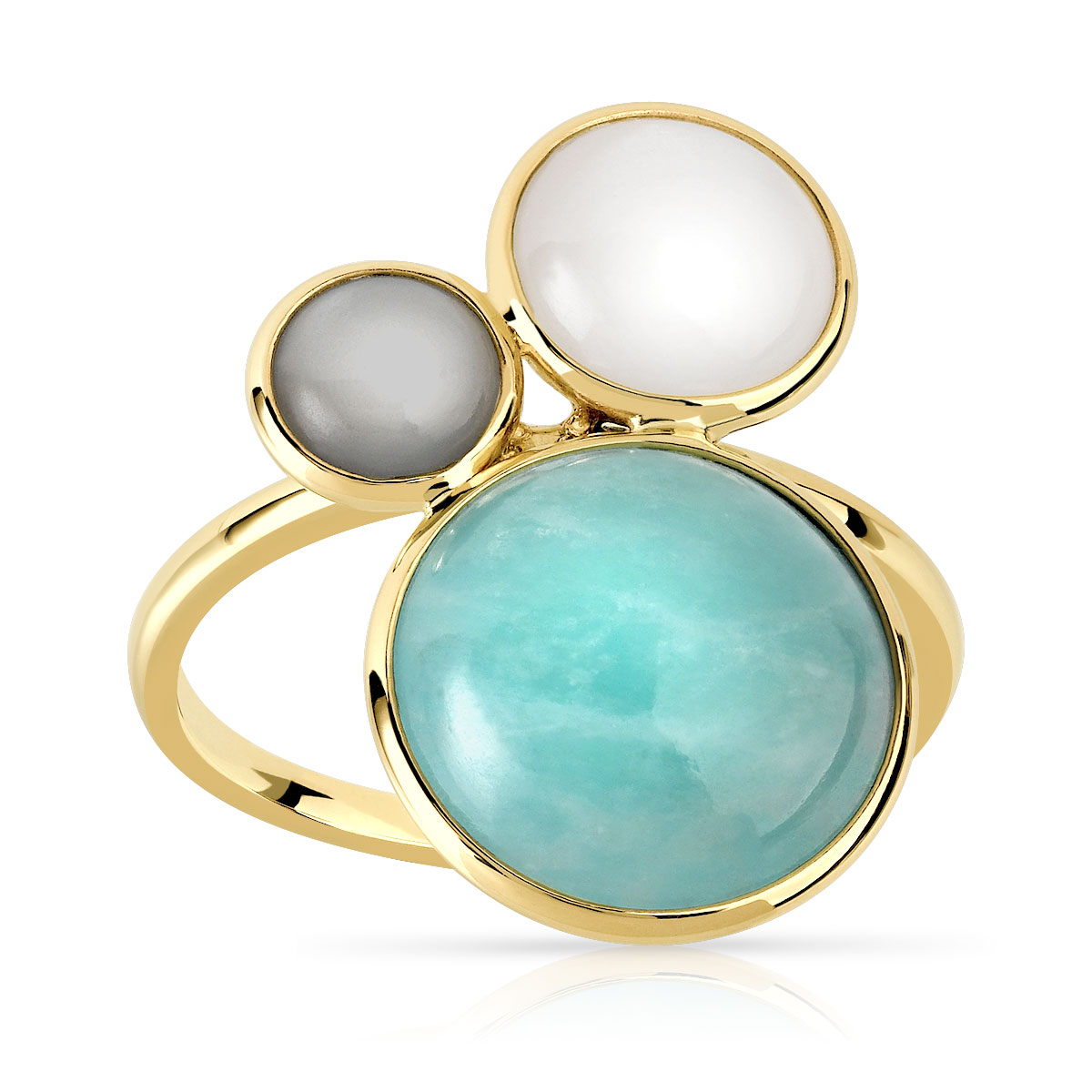 Bague or 375 jaune amazonite et pierre de lune